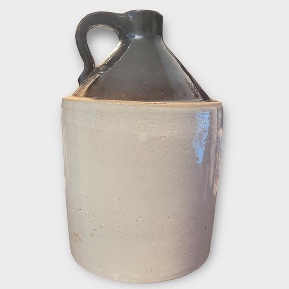Antique Stoneware Whiskey Jug Brown Glazed Crock Farmhouse Decor Primitive - Picture 1 of 3